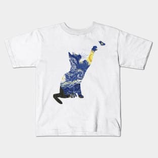 Cat With Butterflies Classic Cat Van Gogh - Starry Night Cat Kids T-Shirt